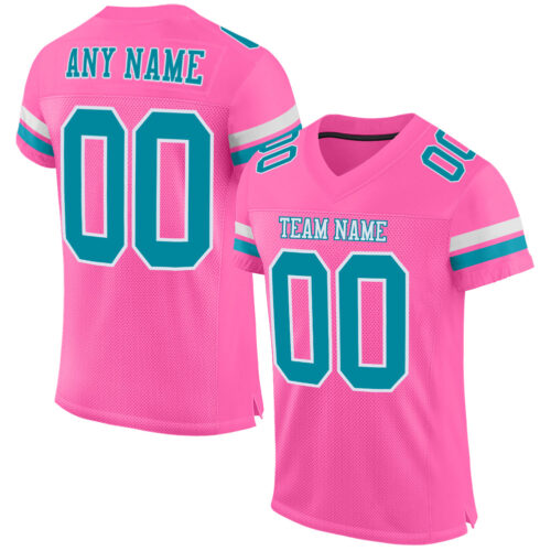 Pink0280 Custom Pink Teal-White Mesh Authentic Football Jersey