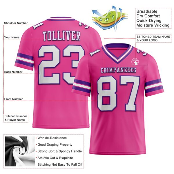 Custom Pink White-Purple Authentic Football Jersey