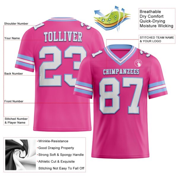Custom Pink White-Light Blue Authentic Football Jersey