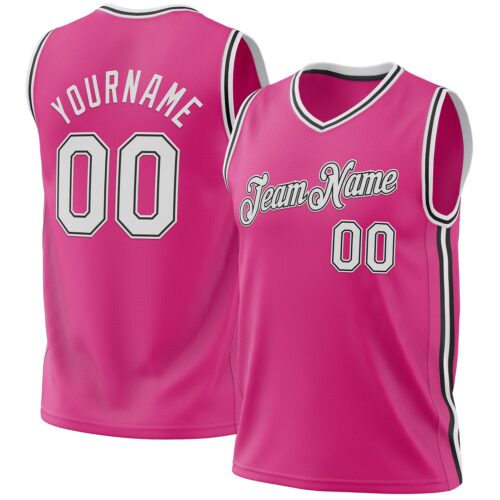 Pink0325 Custom Pink White-Black Authentic Throwback Basketball Jersey