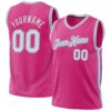 Custom Pink White-Light Blue Authentic Throwback Basketball Jersey