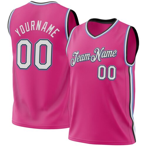 Pink0331 Custom Pink Black-Light Blue Authentic Throwback Basketball Jersey