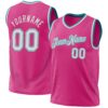 Custom Pink White-Teal Authentic Throwback Basketball Jersey