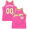 Custom Pink White-Neon Green Authentic Throwback Basketball Jersey