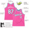 Custom Pink White-Teal Authentic Throwback Basketball Jersey