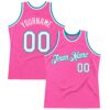 Custom Pink White-Teal Authentic Throwback Basketball Jersey