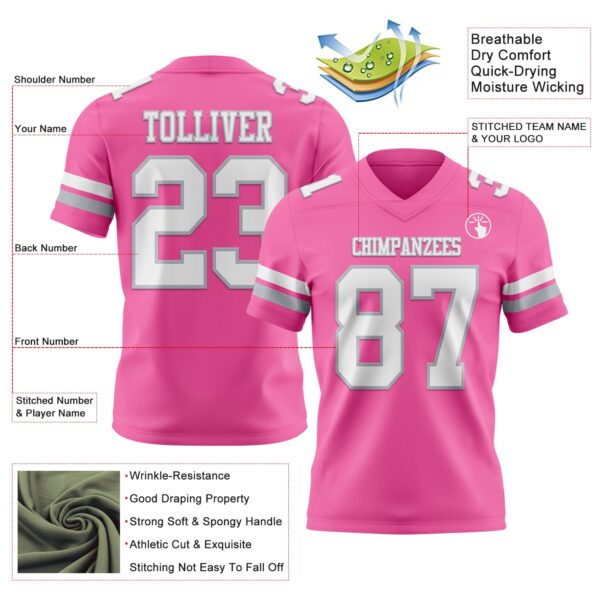 Custom Pink White-Gray Authentic Football Jersey