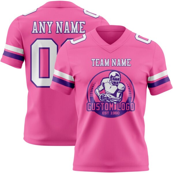 Custom Pink White-Purple Authentic Football Jersey