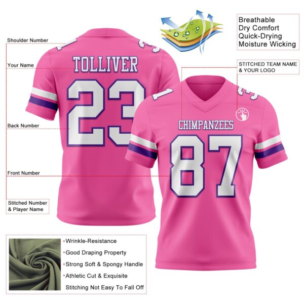 Custom Pink White-Purple Authentic Football Jersey
