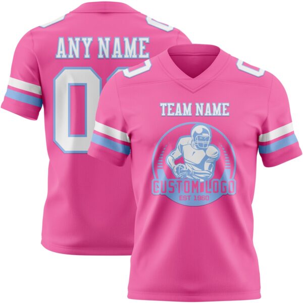 Custom Pink White-Light Blue Authentic Football Jersey