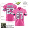 Custom Pink White-Teal Authentic Football Jersey