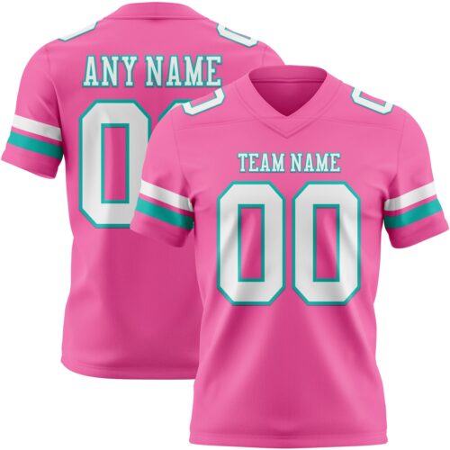 Custom Pink White-Aqua Authentic Football Jersey