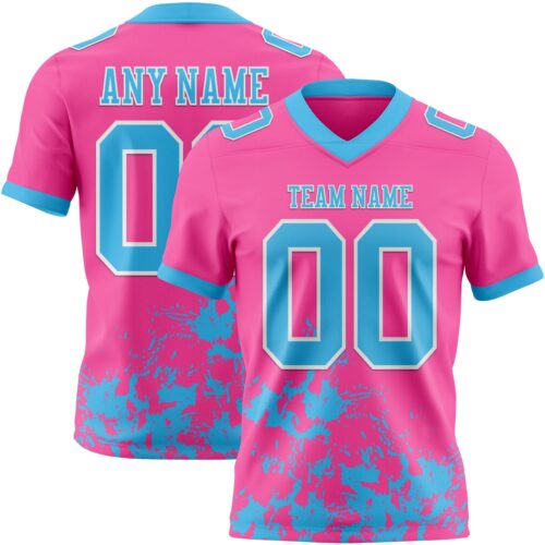 Custom Pink Sky Blue-White 3D Pattern Splash Authentic Football Jersey
