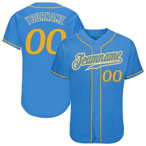 PowderBlue0055 Custom Powder Blue Gold-White Authentic Baseball Jersey