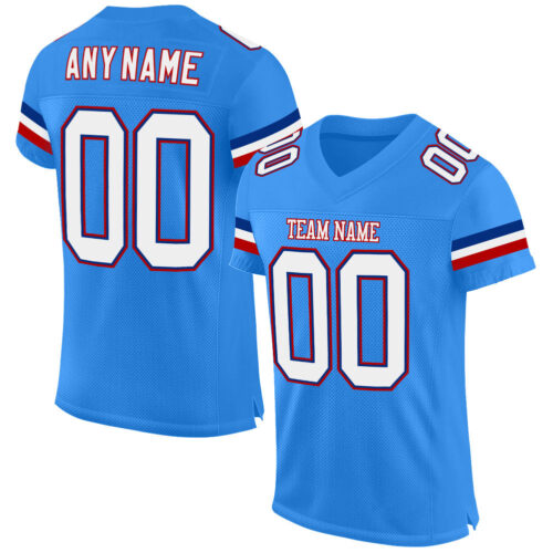 PowderBlue0086 Custom Powder Blue White-Red Mesh Authentic Football Jersey