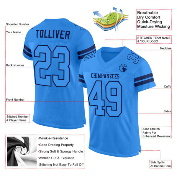 PowderBlue0088-1 Custom Powder Blue Powder Blue-Navy Mesh Authentic Football Jersey
