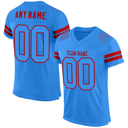 PowderBlue0089 Custom Powder Blue Powder Blue-Red Mesh Authentic Football Jersey