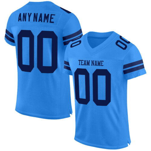 PowderBlue0090 Custom Powder Blue Navy Mesh Authentic Football Jersey