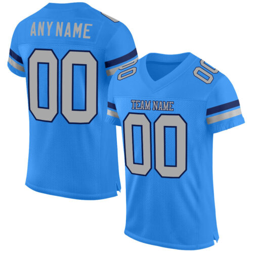 PowderBlue0091 Custom Powder Blue Gray-Navy Mesh Authentic Football Jersey