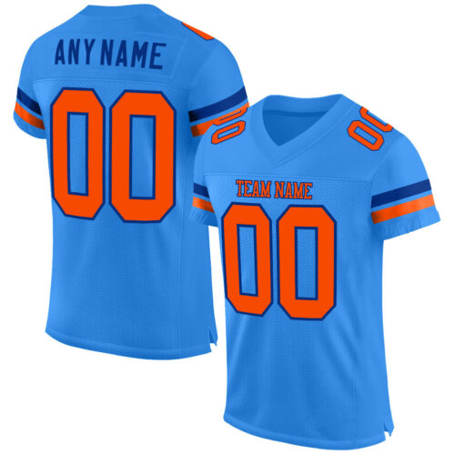 PowderBlue0092 Custom Powder Blue Orange-Royal Mesh Authentic Football Jersey