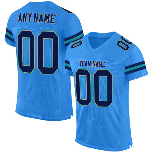 PowderBlue0095 Custom Powder Blue Navy-Aqua Mesh Authentic Football Jersey