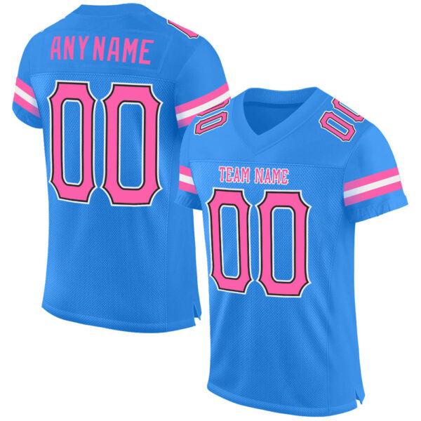 PowderBlue0096 Custom Powder Blue Pink-Black Mesh Authentic Football Jersey