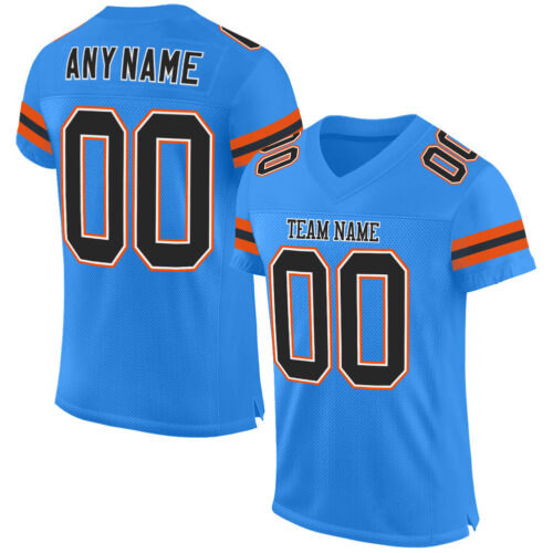 PowderBlue0098 Custom Powder Blue Black-Orange Mesh Authentic Football Jersey