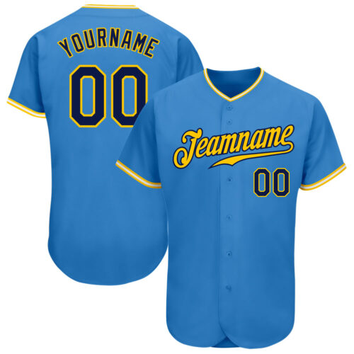 PowderBlue0153 Custom Powder Blue Navy Gold-White Authentic Baseball Jersey