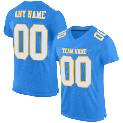 PowderBlue0172 Custom Powder Blue White-Gold Mesh Authentic Football Jersey