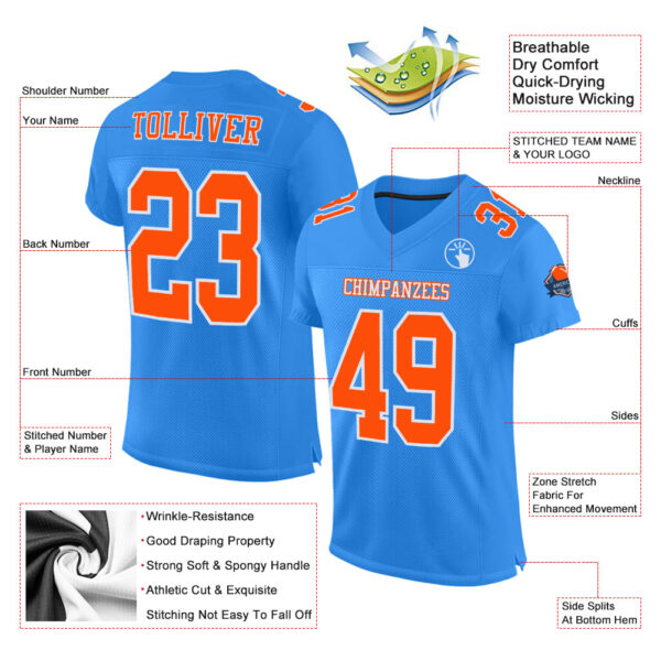 PowderBlue0174-1_0a060da9-5afd-4710-b37c-e49a7067841a Custom Powder Blue Orange-White Mesh Authentic Football Jersey