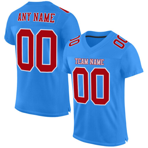 PowderBlue0177 Custom Powder Blue Red-White Mesh Authentic Football Jersey