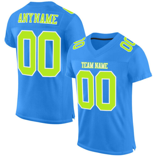 PowderBlue0185 Custom Powder Blue Neon Green-White Mesh Authentic Football Jersey