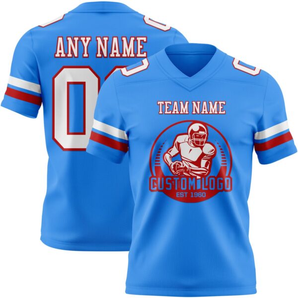 Custom Powder Blue White-Red Authentic Football Jersey