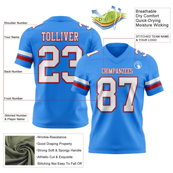 Custom Powder Blue White-Red Authentic Football Jersey