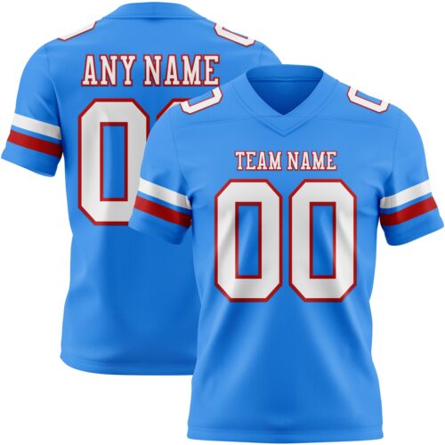 Custom Powder Blue White-Red Authentic Football Jersey