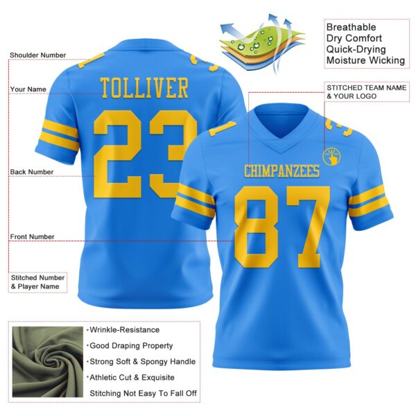 Custom Powder Blue Yellow Authentic Football Jersey