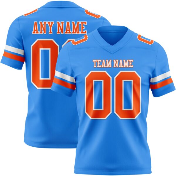 Custom Powder Blue Orange-White Authentic Football Jersey