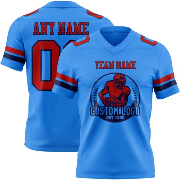 Custom Powder Blue Red-Navy Authentic Football Jersey