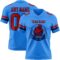 PowderBlue0348-1 Custom Powder Blue Red-Navy Authentic Football Jersey