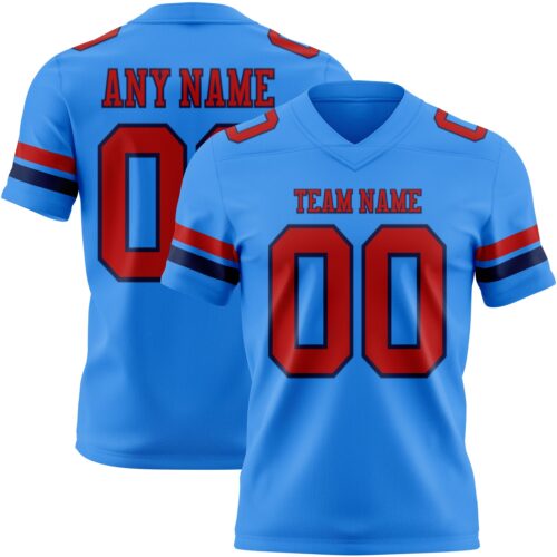Custom Powder Blue Red-Navy Authentic Football Jersey
