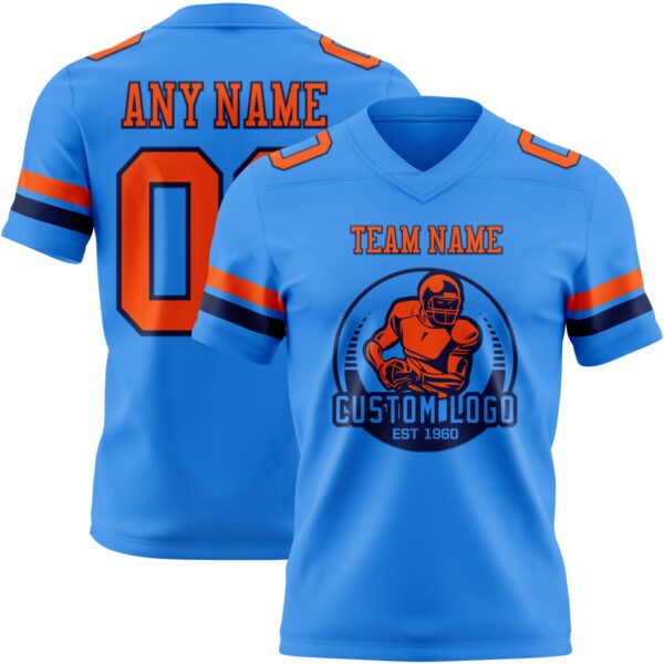 Custom Powder Blue Orange-Navy Authentic Football Jersey