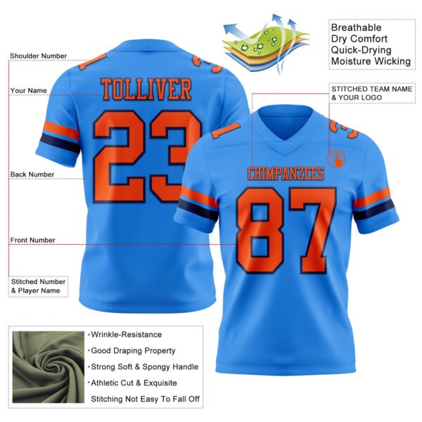 Custom Powder Blue Orange-Navy Authentic Football Jersey