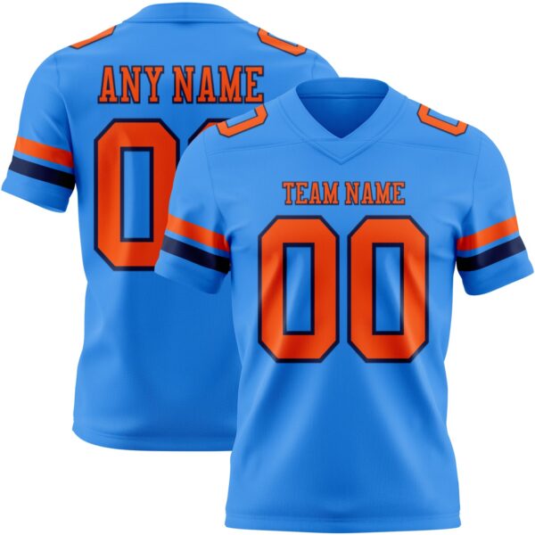Custom Powder Blue Orange-Navy Authentic Football Jersey
