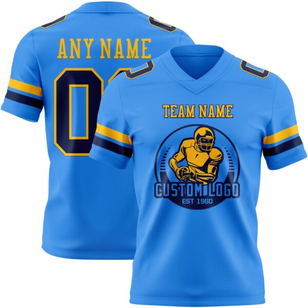 Custom Powder Blue Navy-Gold Authentic Football Jersey