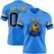 PowderBlue0350-1 Custom Powder Blue Navy-Gold Authentic Football Jersey