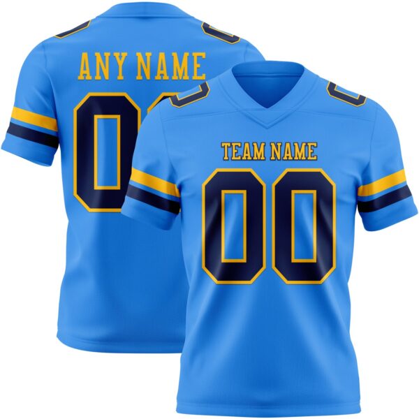 Custom Powder Blue Navy-Gold Authentic Football Jersey
