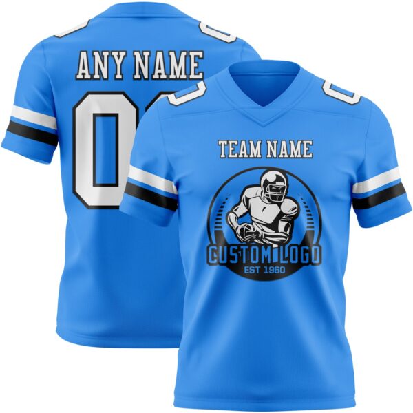 Custom Powder Blue White-Black Authentic Football Jersey