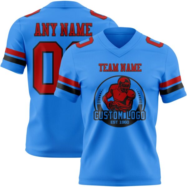 Custom Powder Blue Red-Black Authentic Football Jersey