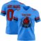 PowderBlue0353-1 Custom Powder Blue Red-Black Authentic Football Jersey