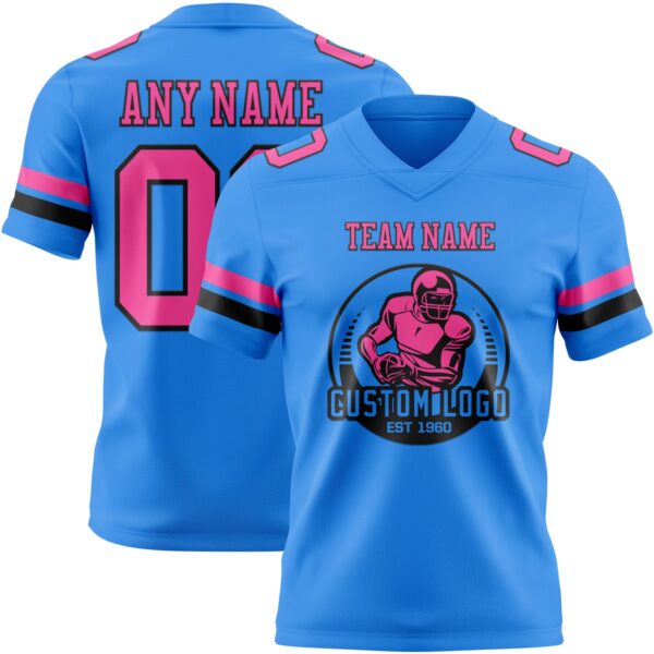 Custom Powder Blue Pink-Black Authentic Football Jersey